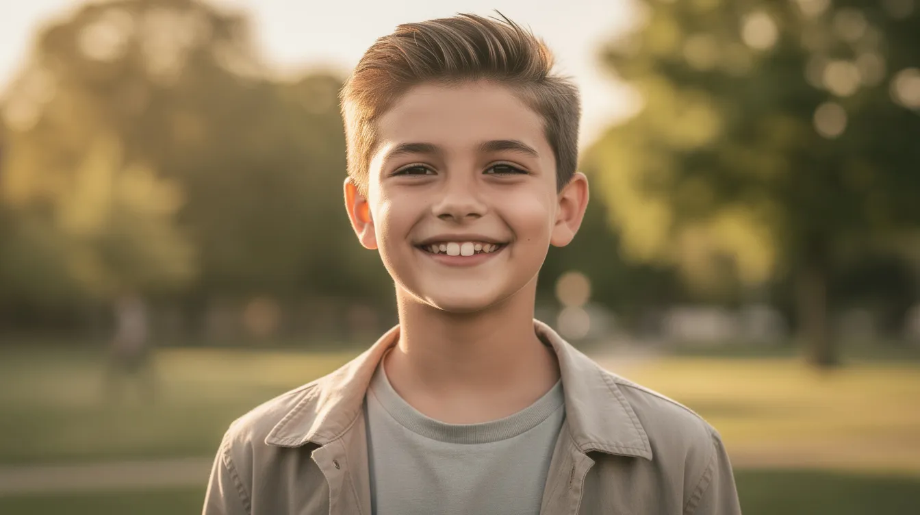 The image shows a smiling teenage boy outdoors, exuding confidence and hopefulness, suggesting a positive outlook on life. This portrayal resonates with the experiences of many teen boys, including those navigating challenges related to ADHD symptoms and mental health issues.