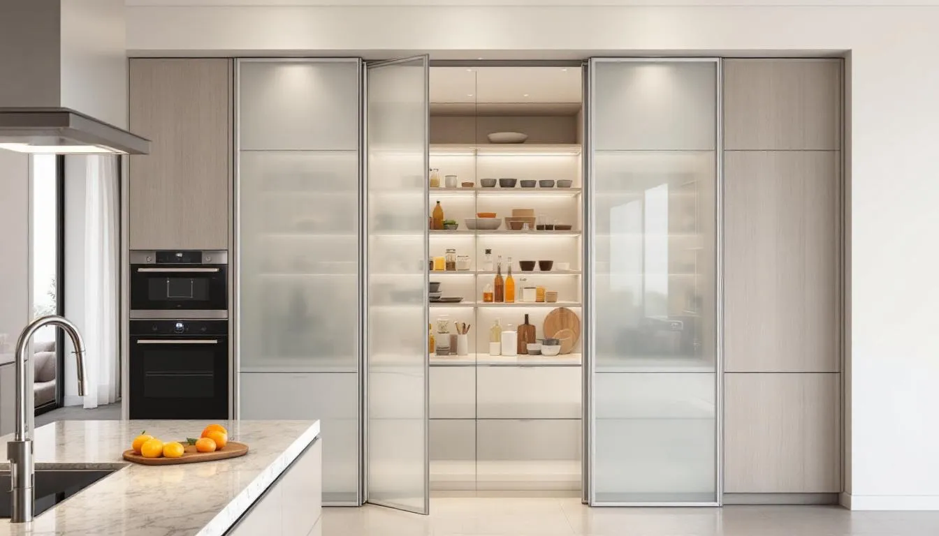 A stylish pantry featuring bi fold doors for easy access.