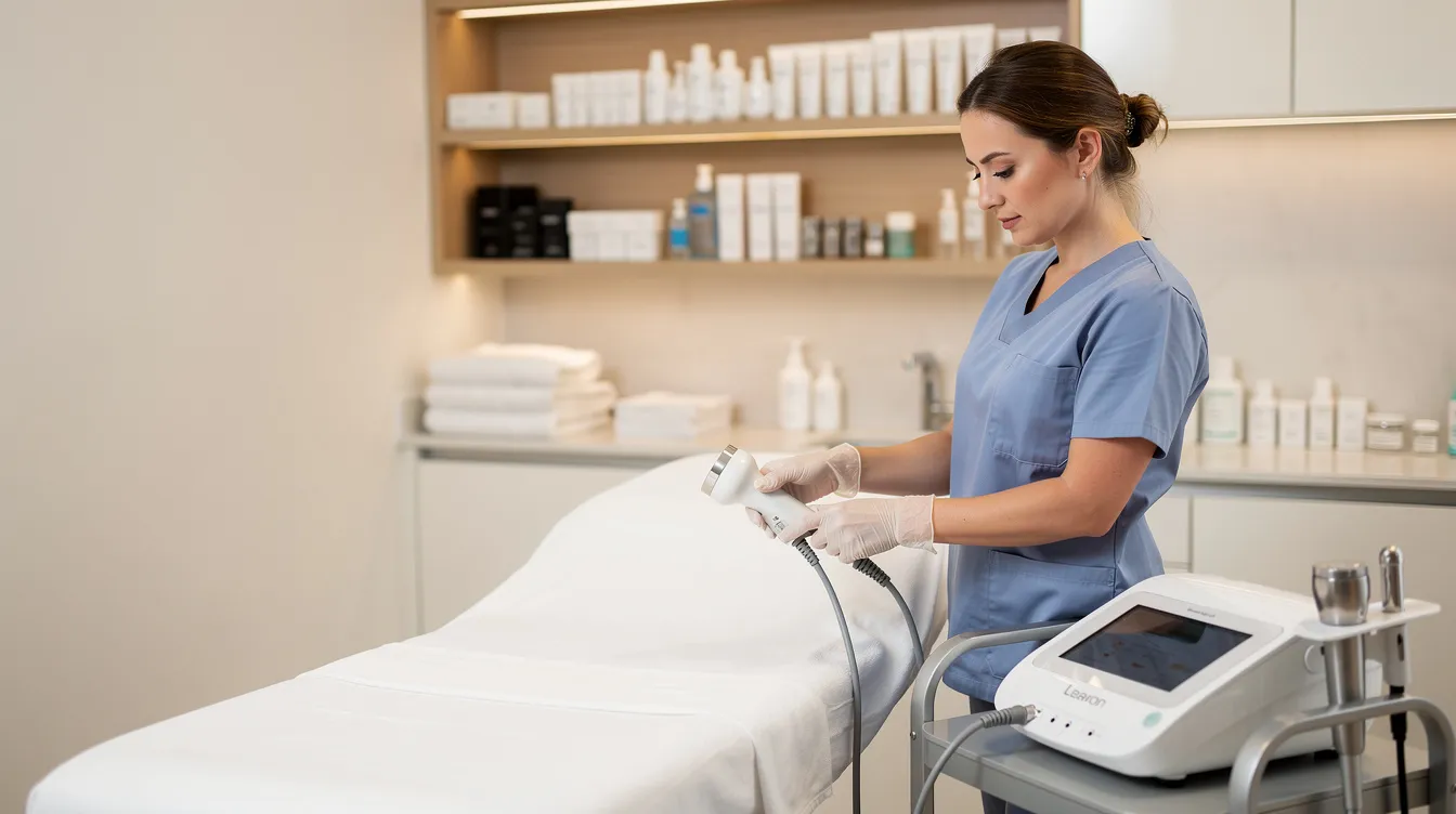 A clinician is preparing a skincare device in a clean, private treatment room, emphasizing their commitment to rejuvenative medicine and overall health for patients. This setting reflects a focus on enhancing well-being and confidence through comprehensive care services in Philadelphia, PA.