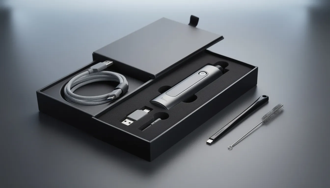 Unboxing des Wolkenkraft Äris Ultra mit Zubehör wie USB C Kabel und Reinigungsbürste.