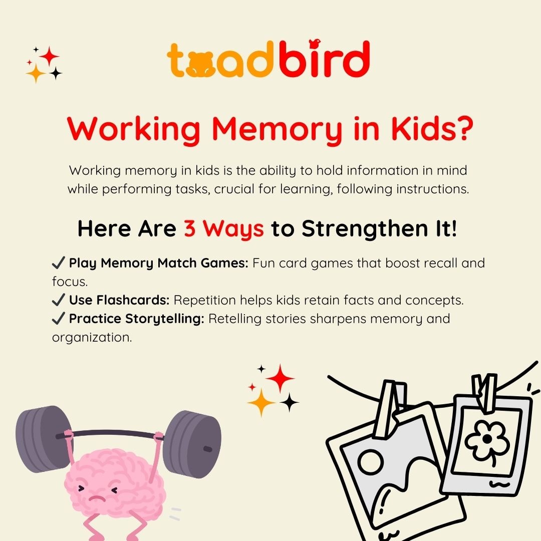 Working memory in kids is the ability to hold information in mind while performing tasks