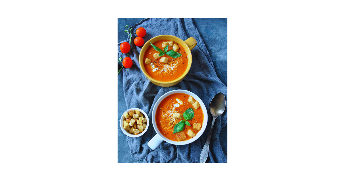 Creamy Tomato Soup with Grilled Cheese Croutons  