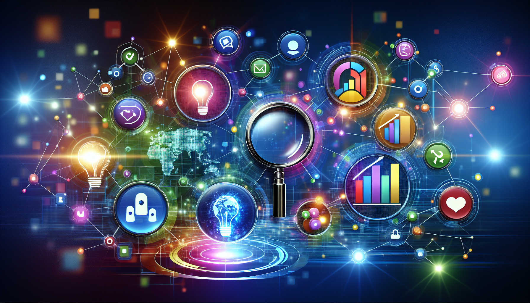 Digital marketing tools and technology icons representing brand building solutions