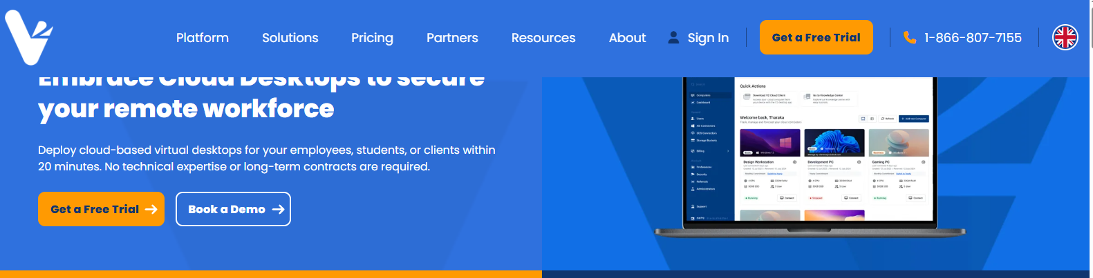 V2 Cloud white-label virtual desktop platform enabling MSPs and cloud service providers to deploy branded cloud desktops with centralized management, secure remote access, and rapid scalability.