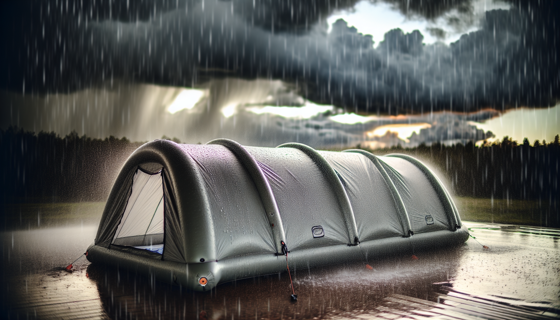 Inflatable tent withstanding strong winds and heavy rain