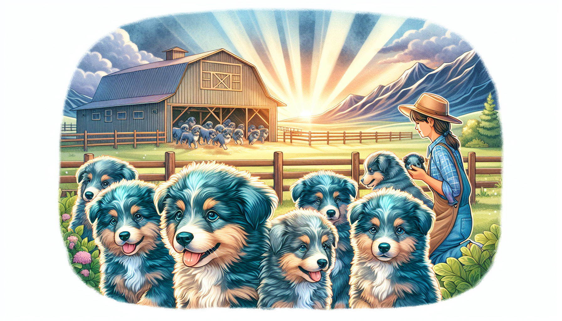 Illustration of blue bay shepherd puppies