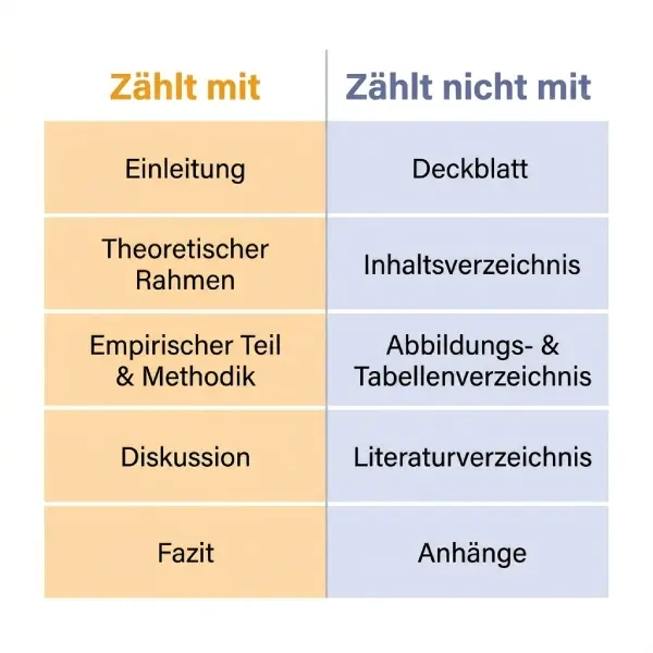 Welche Teile beim Umfang der Masterarbeit mitgezählt werden und welche nicht