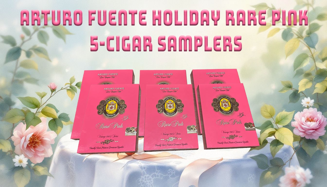 Arturo Fuente Holiday Rare Pink 5-Cigar Samplers in elegant packaging.