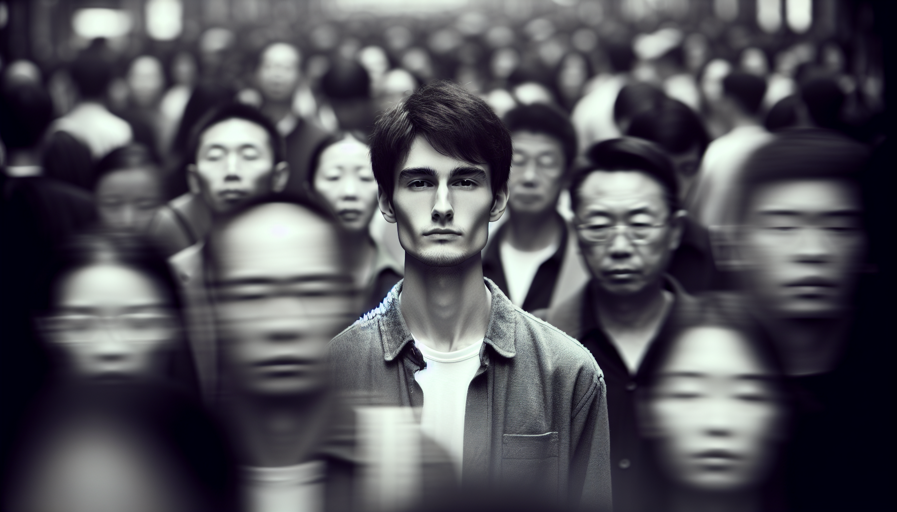 A person standing alone in a crowd, representing the impact of social rejection