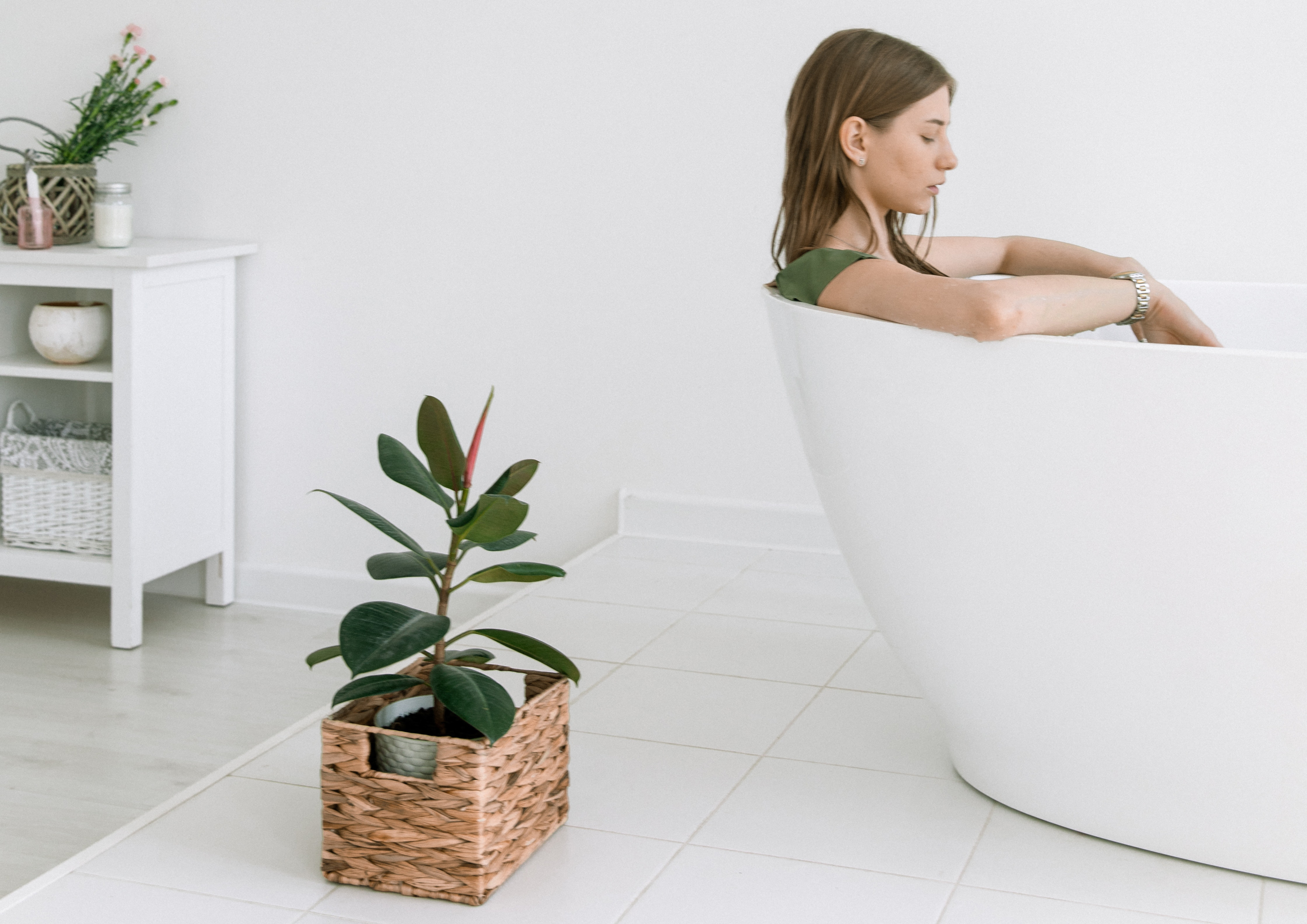 woman in a white bathtub