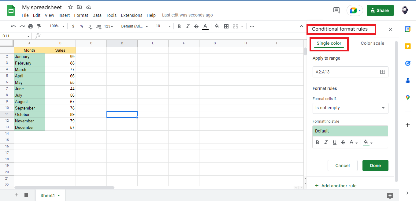 Google sheet Conditional formatting rules,