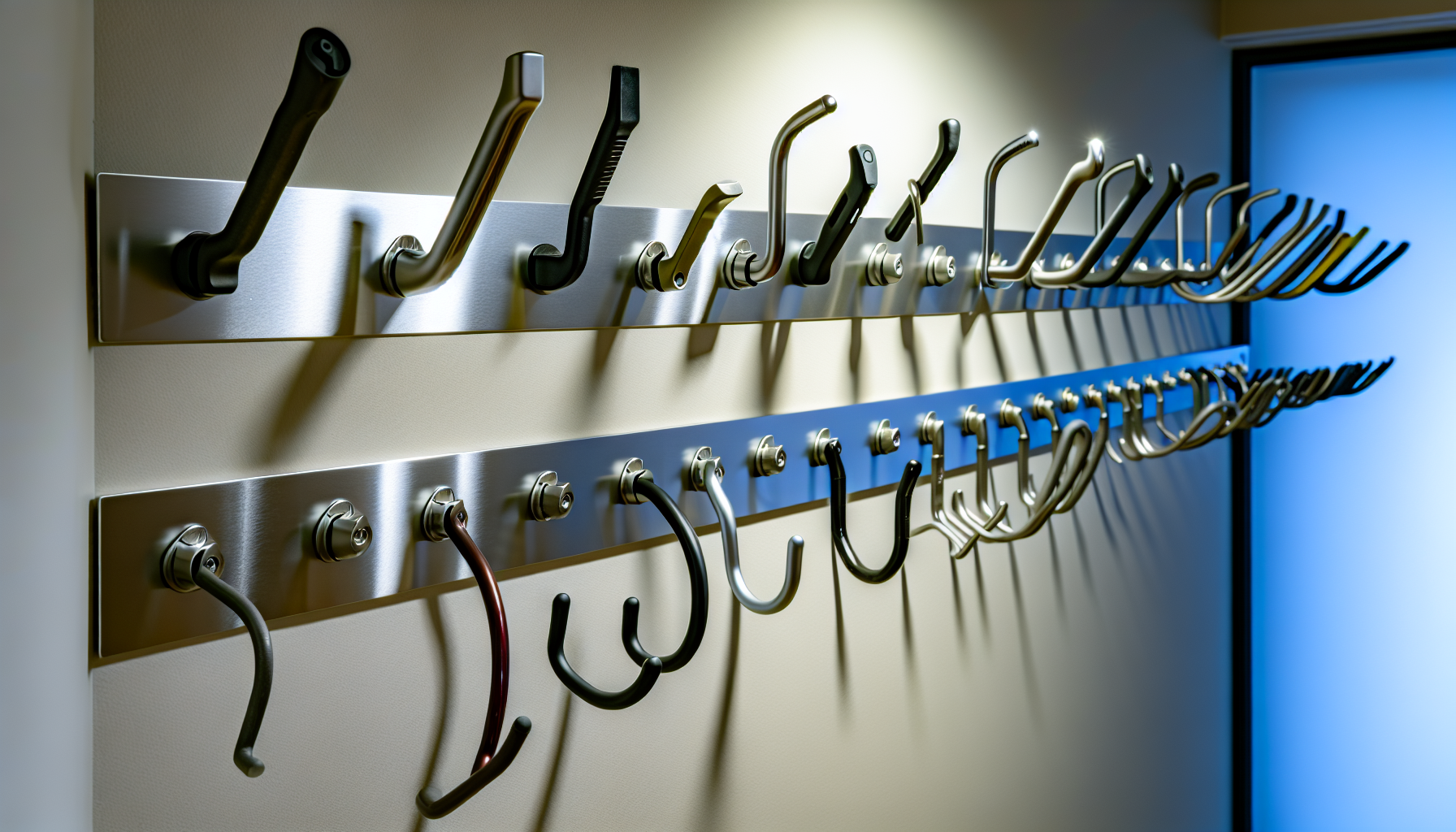Different types of bike hooks on display