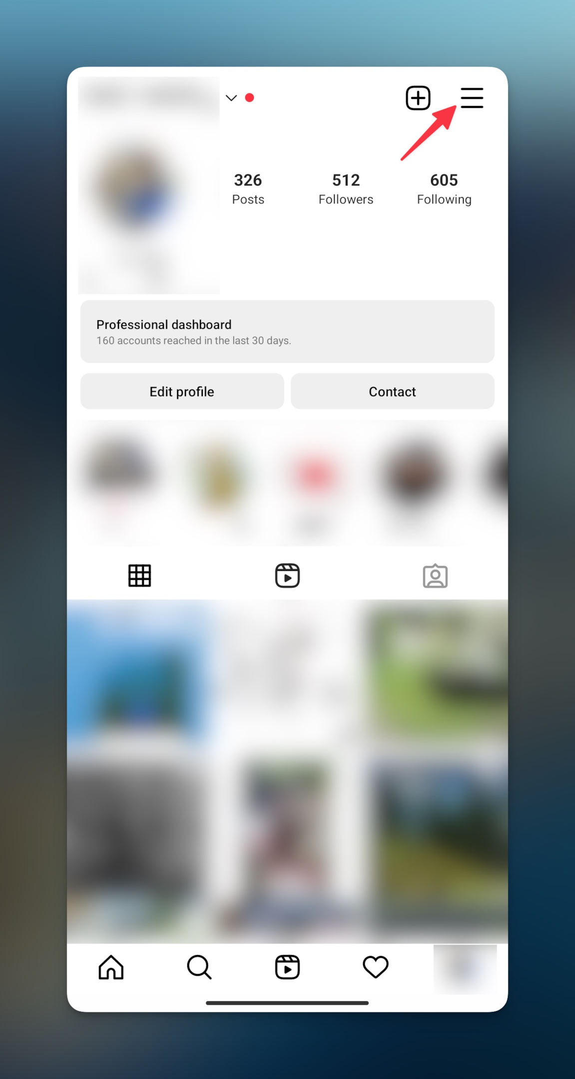 Remote.tools shows to tap on hamburger menu to go to setting and then privacy to check if you have a private account to add post to Instagram story