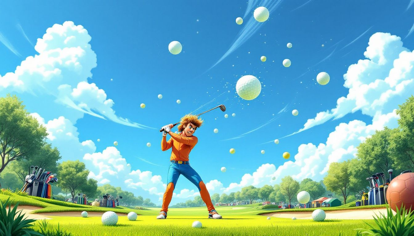 A golfer practicing their swing on a driving range, showcasing the journey of learning to golf online.