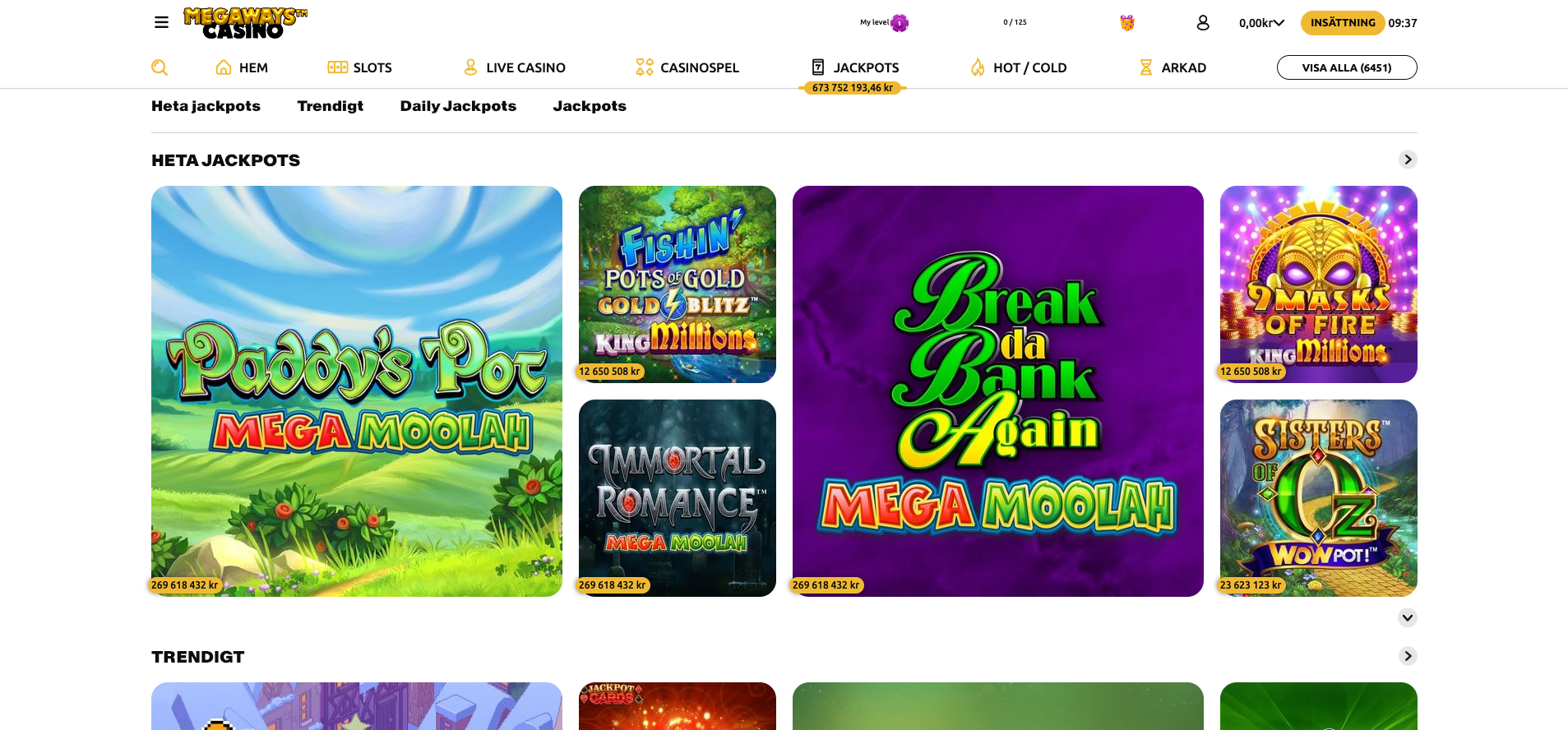 Jackpottspel hos Megaways Casino med progressiva jackpottar och Mega Moolah-spel.