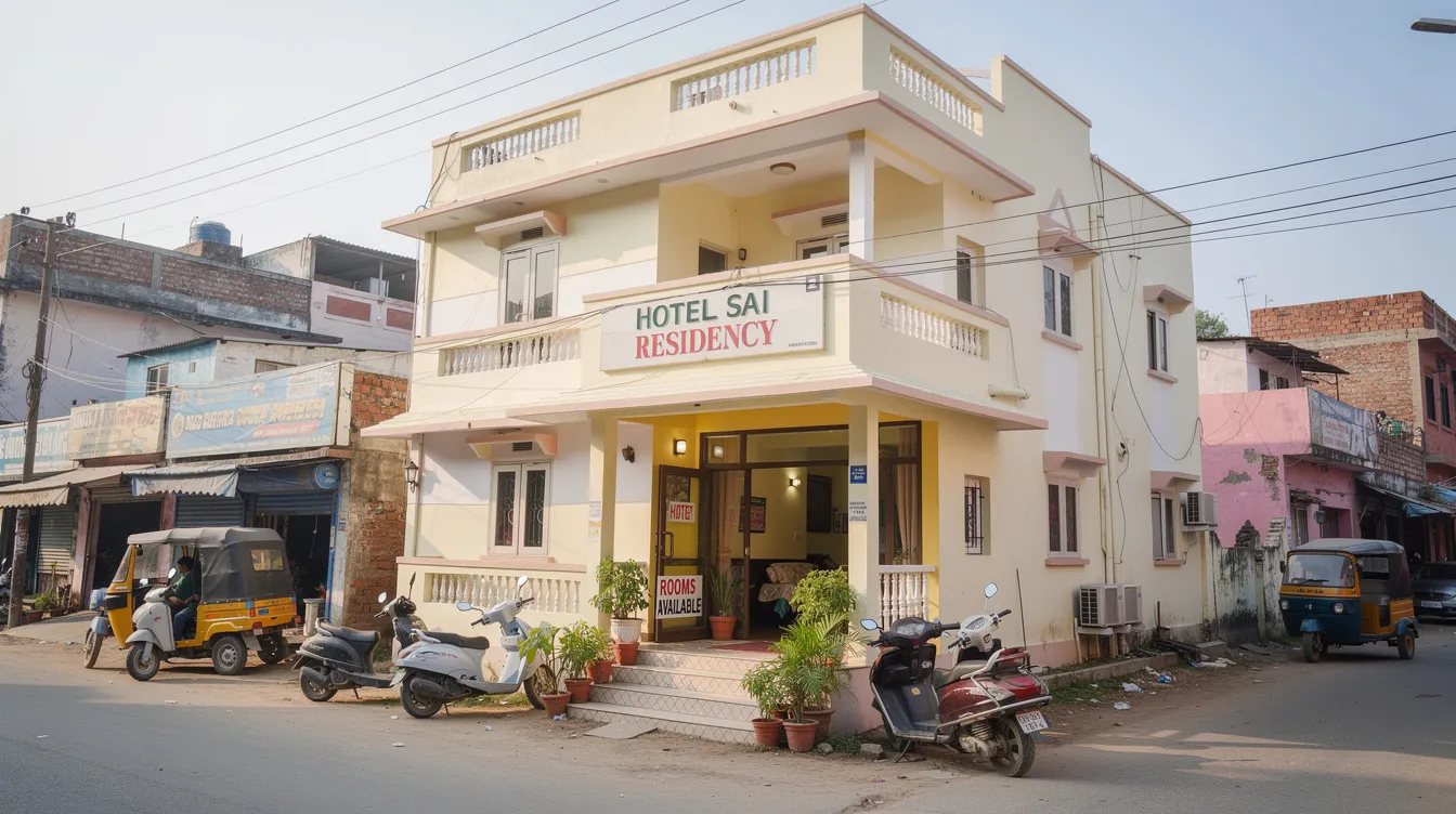 466772cb 8c0a 43d9 853d 63711cfc746b The image depicts a small budget hotel in an Indian town, showcasing a clean exterior and a welcoming entrance that invites guests. This hotel exemplifies effective revenue management strategies aimed at maximizing guest satisfaction and increasing hotel revenue through direct bookings and dynamic pricing.