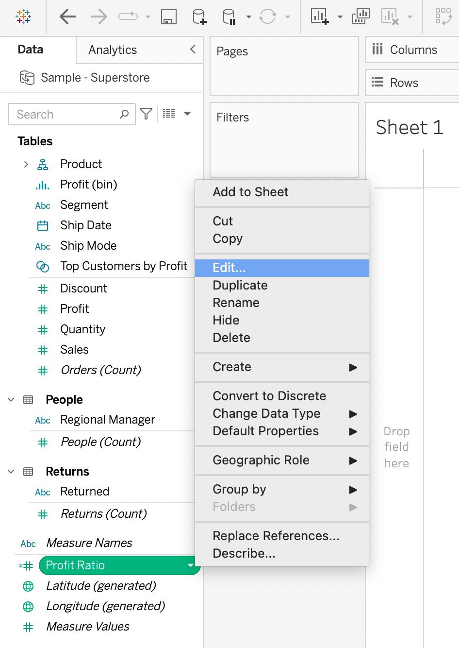 Edit option connected with a calculated field