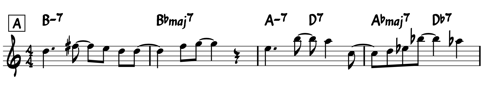 Lead Sheet Jazz tutorial: Music notation on a lead sheet that shows beat 3 is easier to read.