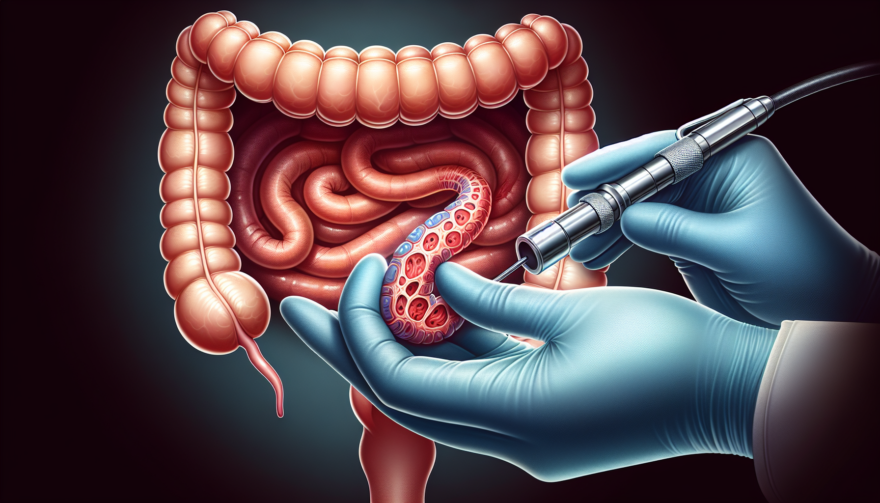 Illustration of polyp removal during colonoscopy