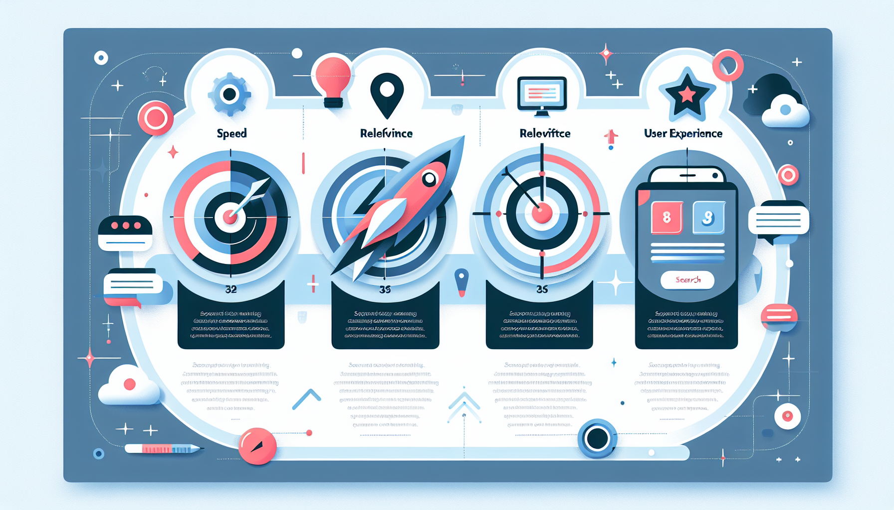 A visual representation of key features of an effective ecommerce search engine.