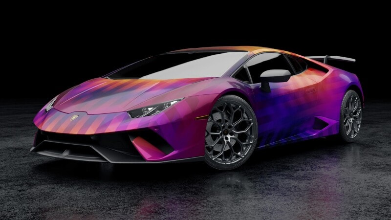 A colorfully wrapped car