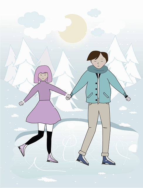 winter, couple, ice skating