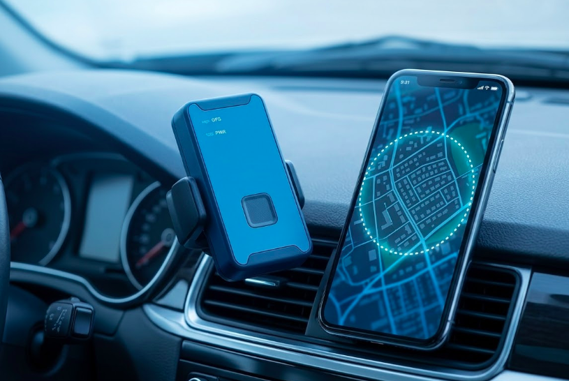 GPS tracker with geofencing showing virtual boundary on smartphone map