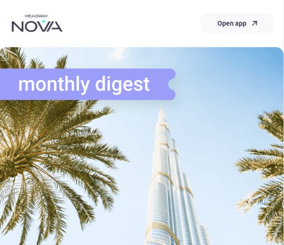 An image of the Burj Khalifa and text reading Montly digest.