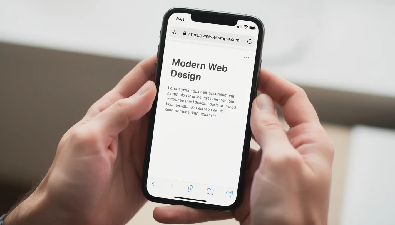 A pair of hands is holding a smartphone with a web browser open, displaying a message and an email interface that includes various options and content. The screen shows interactive elements that suggest engagement with online communication.