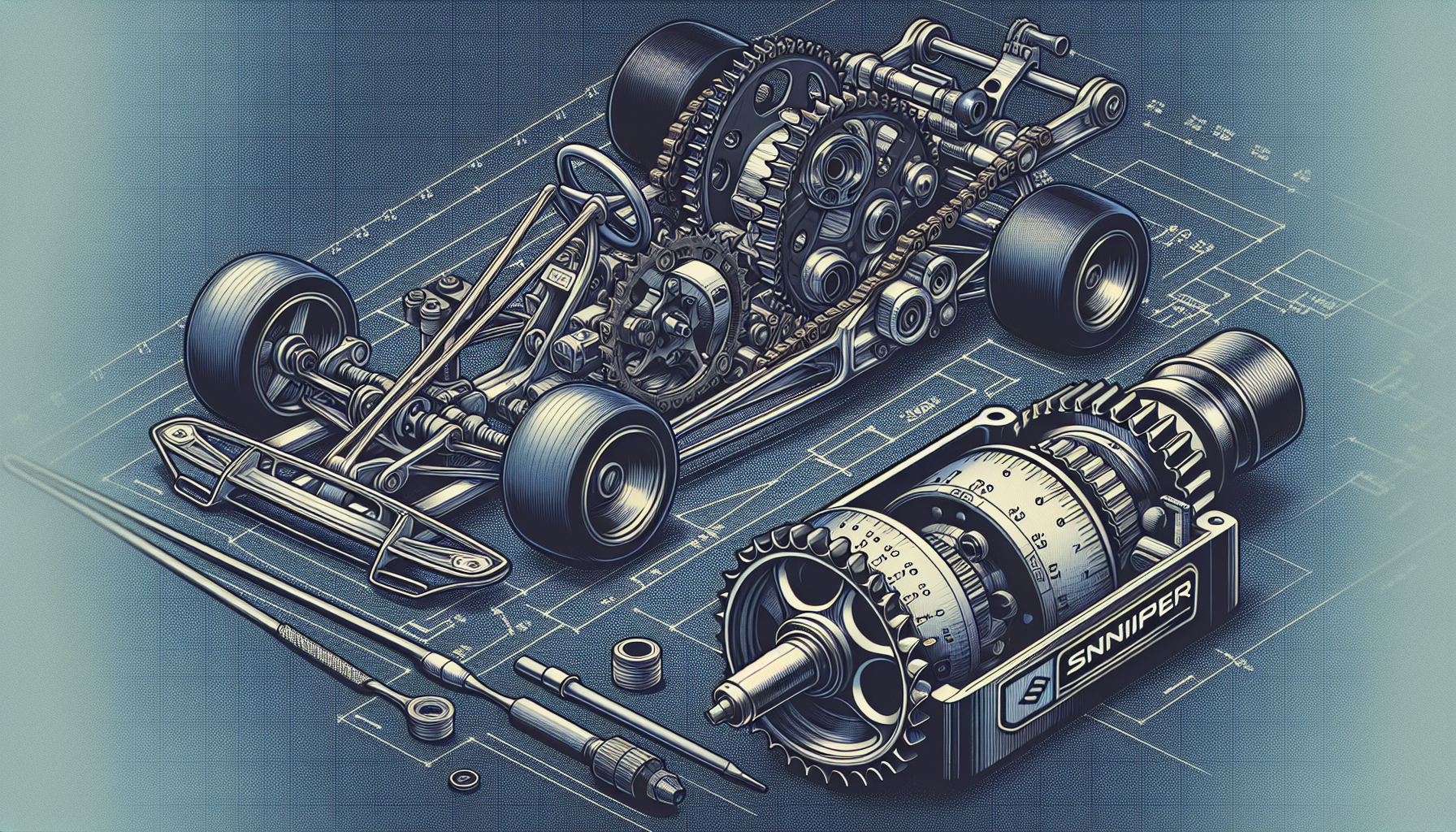 Illustration of a kart with rear sprocket and engine sprocket