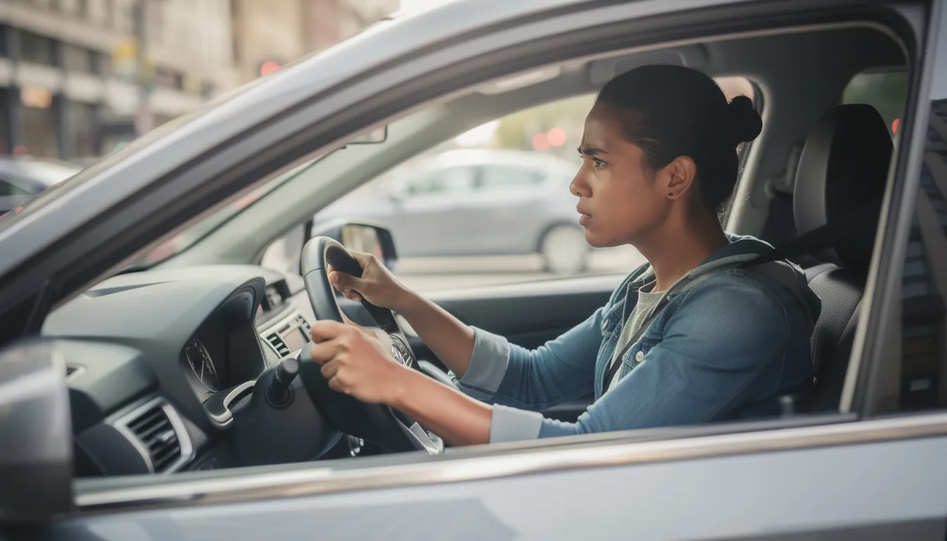 A concerned individual is seen sitting in the driver's seat of a car, likely contemplating the serious consequences of a potential DUI charge under Tennessee's implied consent law. The expression on their face suggests anxiety about the legal process and possible interactions with law enforcement officers.