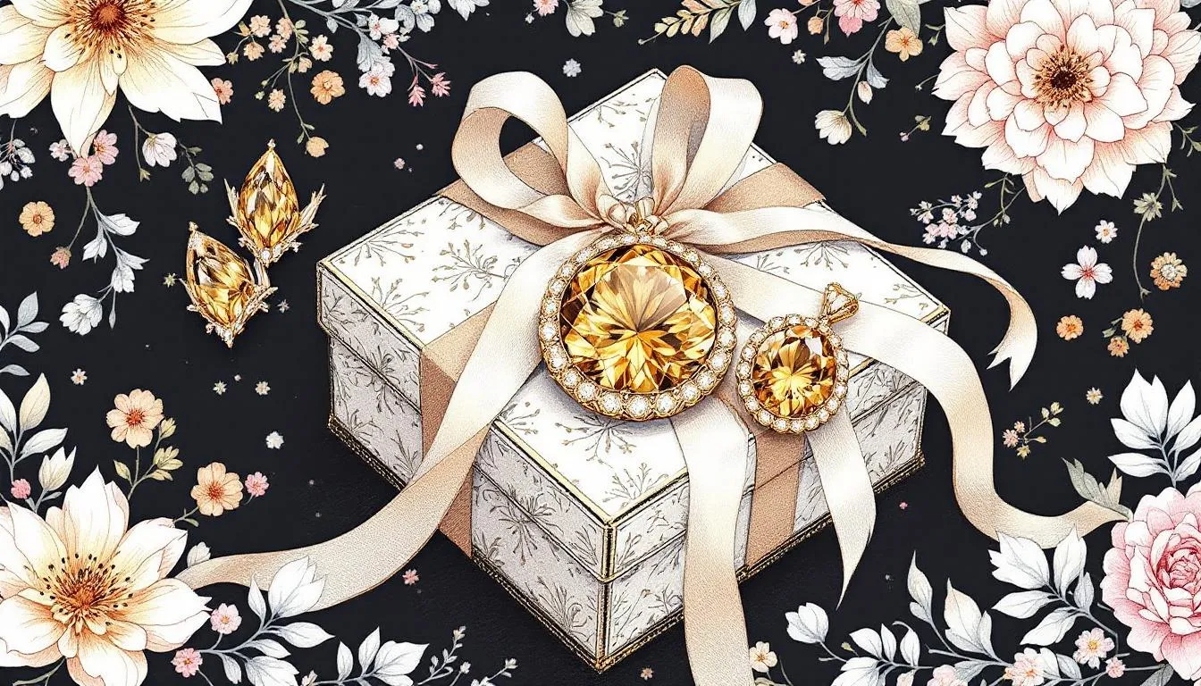 A beautifully wrapped gift box containing November birthstone jewelry, perfect for November babies.