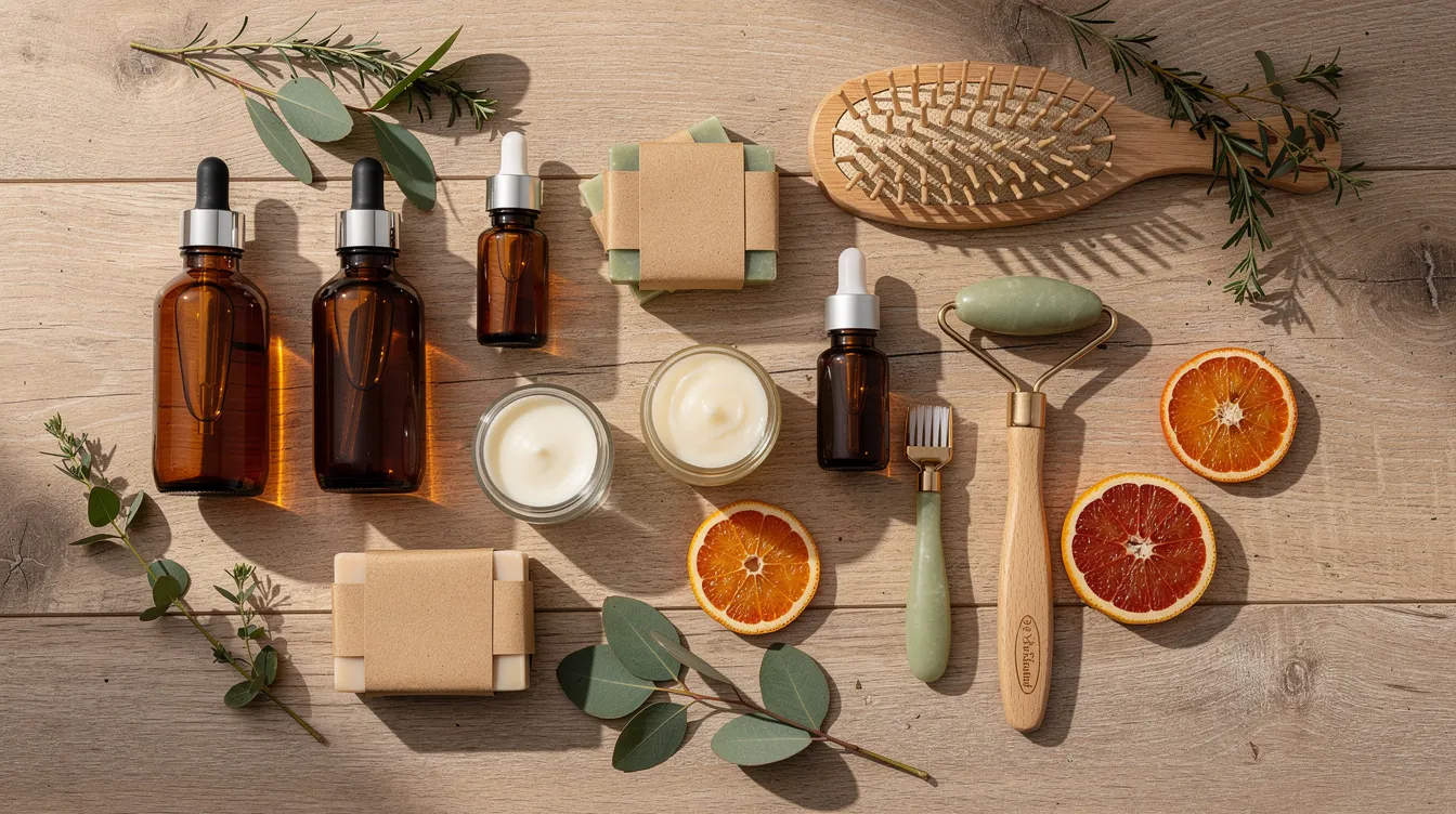 46b3e0f2 4a7b 4d38 85a7 ba9a21644014 An assortment of natural and organic beauty products, including skincare and haircare items, is beautifully arranged on a rustic wooden surface, showcasing the growing demand for sustainable beauty products in the beauty industry. This display highlights high-quality products that appeal to beauty enthusiasts and aspiring entrepreneurs alike.