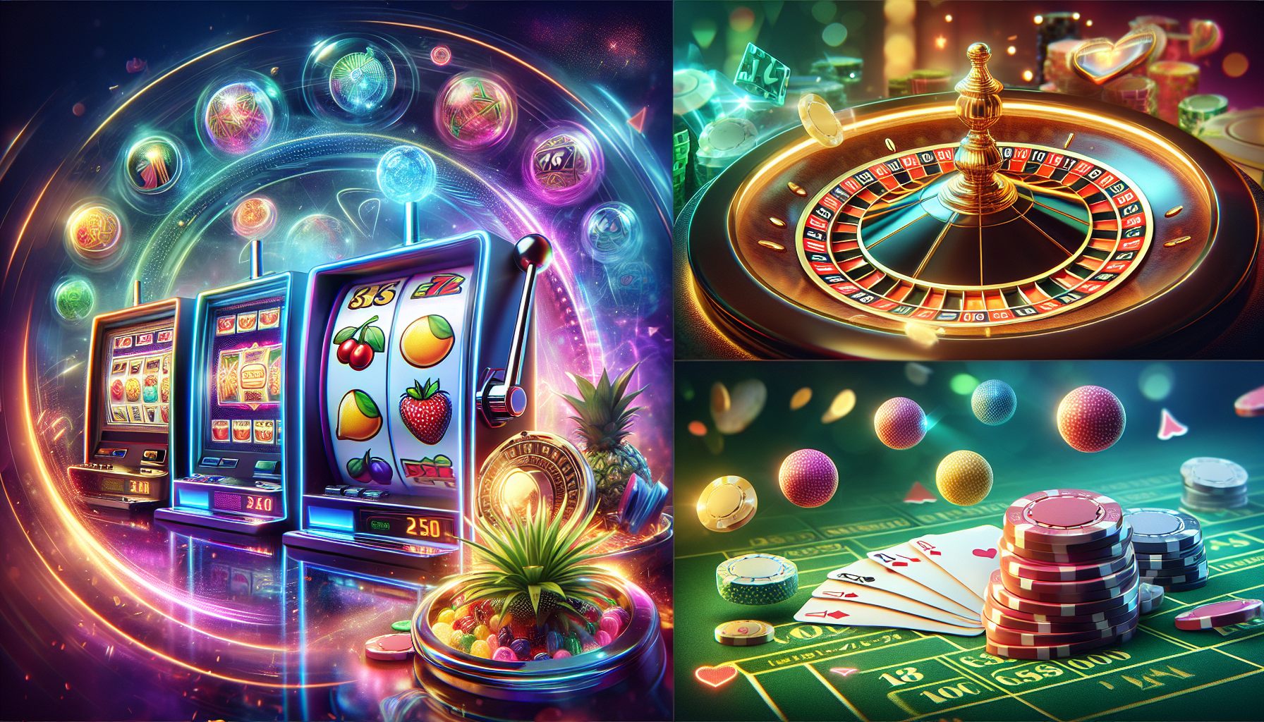A collage of vibrant online casino games representing the top online casino sites in 2024