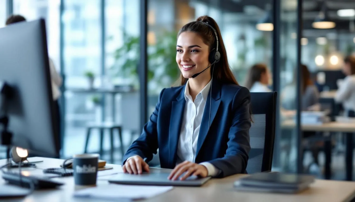 A customer service representative is assisting a client over the phone in a professional office environment, providing personalized guidance on purchasing precious metals for their retirement accounts. The representative is focused on delivering exceptional service, ensuring the client understands their options for investing in physical gold and other precious metals.
