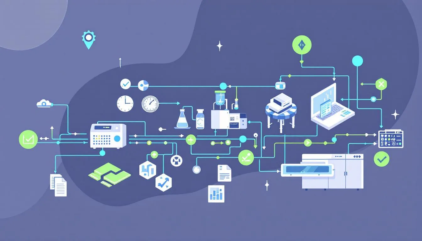 A graphic illustrating improved quality control and compliance through automation in laboratory processes.