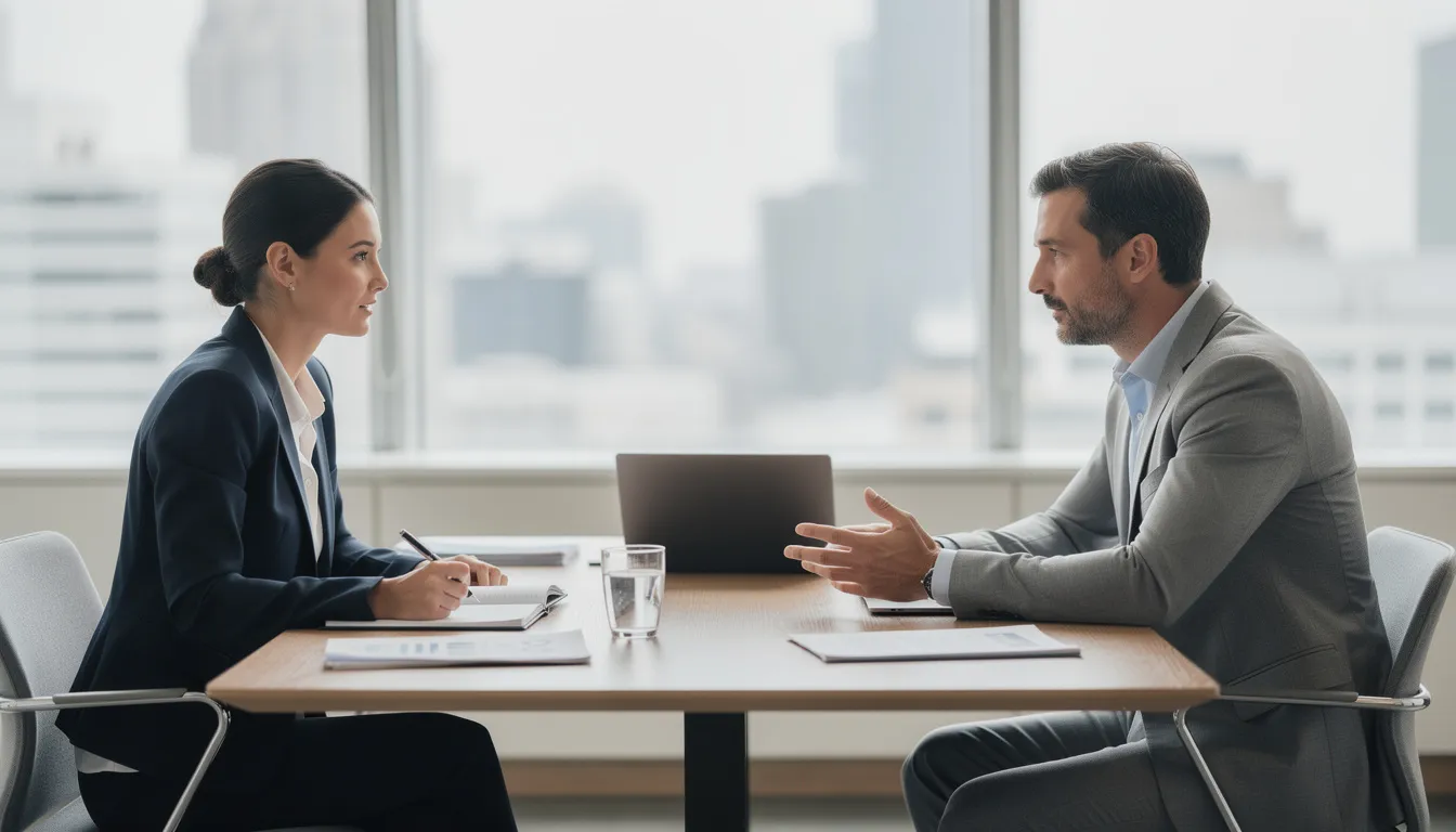 The image shows two professionals in formal attire engaged in a consultation meeting, discussing legal documents related to estate litigation. They appear focused and are likely addressing complex estate disputes, highlighting the importance of legal guidance in the probate process.