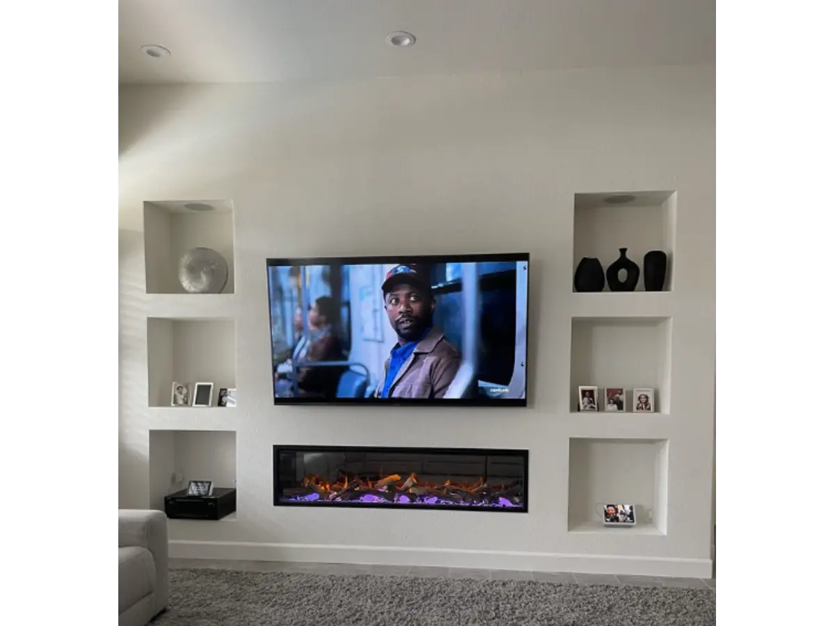 drywall with tv and imperfect smooth finish to wall.