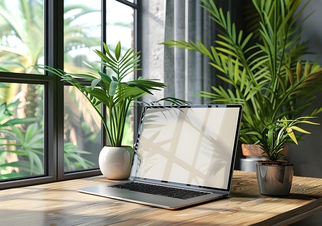 ai generated, laptop, houseplants