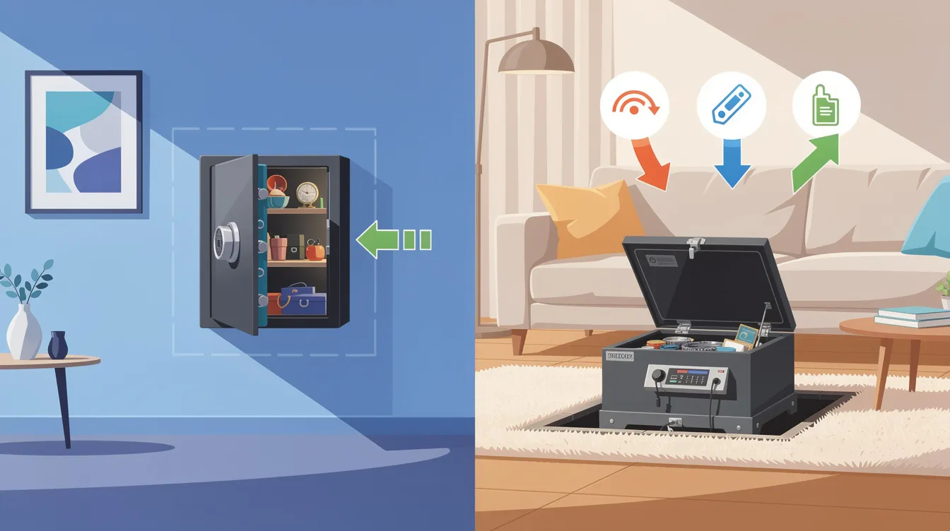 An illustration showing a wall safe integrated into home décor, highlighting wall safe vs floor safe.