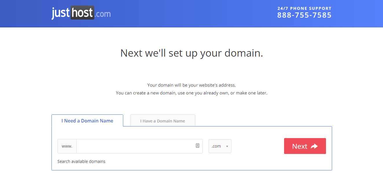 JustHost domain setup