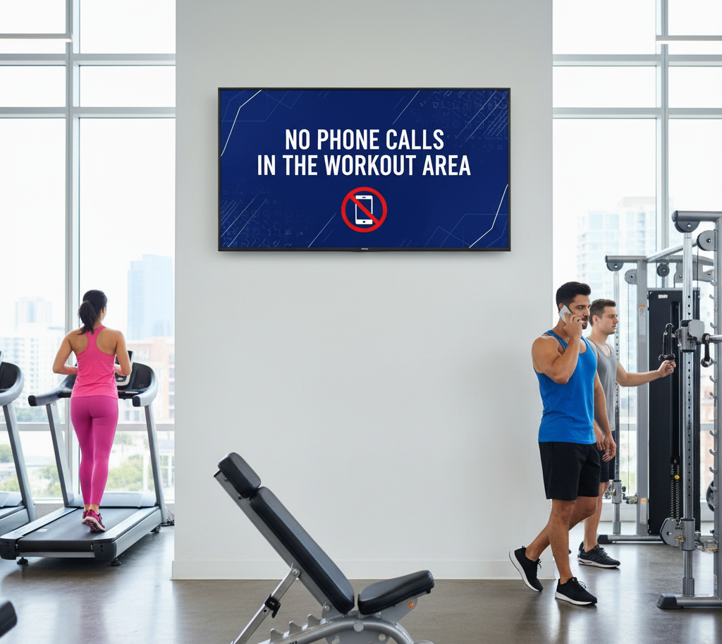 30 Best Gym Etiquette Signage Ideas for Fitness Center 3 no phone call in workout area