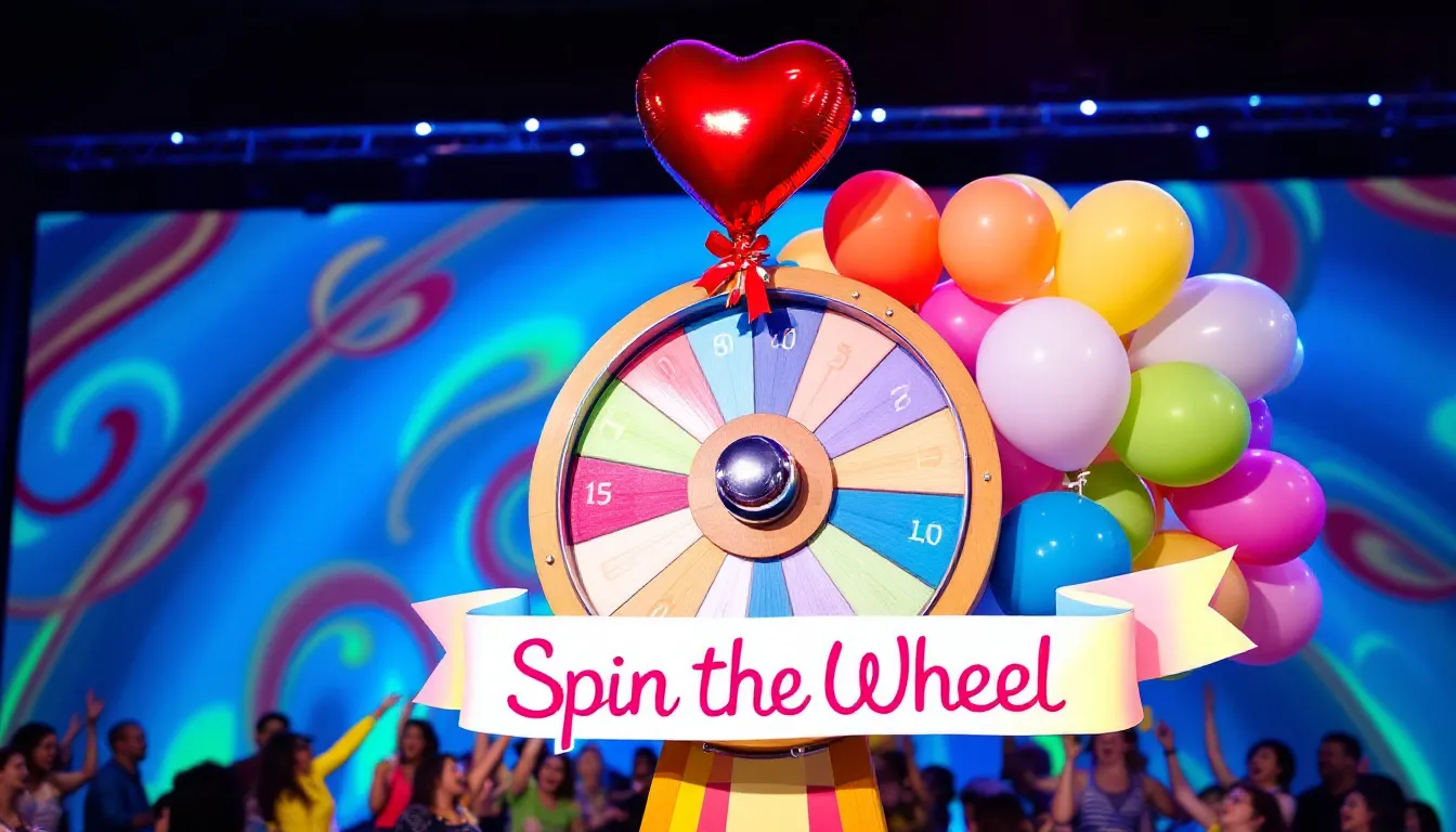 A branded spin the wheel setup at an event, showcasing custom branding solutions.