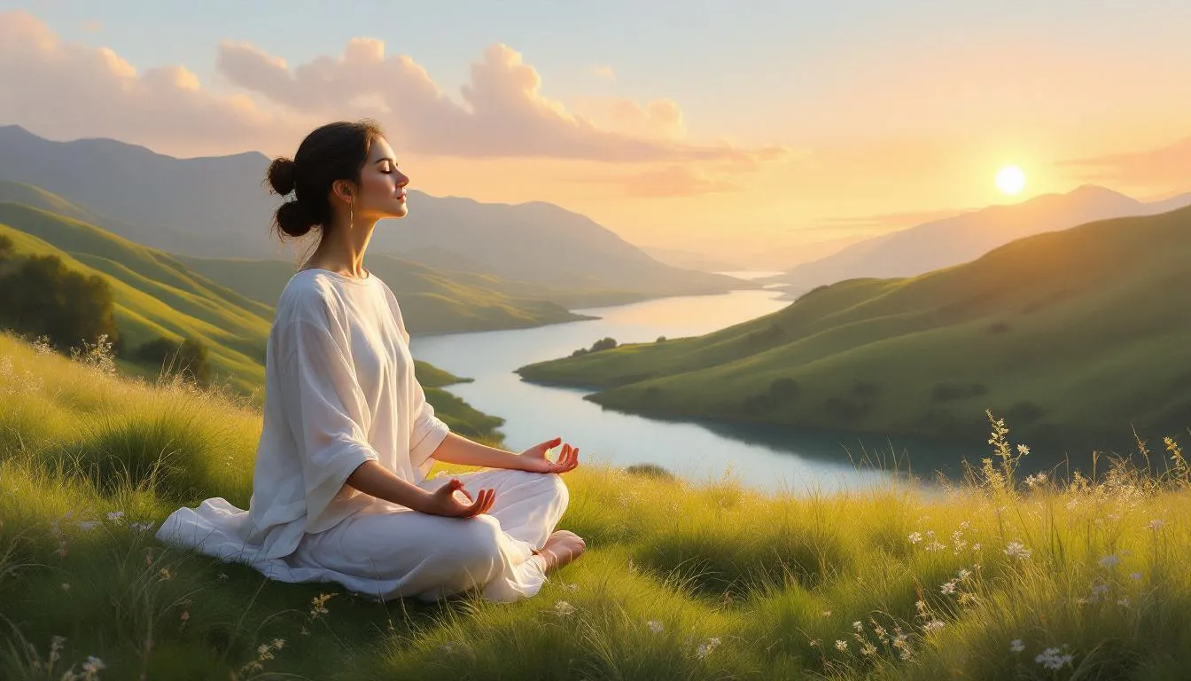 A person practicing mindfulness and meditation in a peaceful setting to manage stress and anxiety for better sleep.