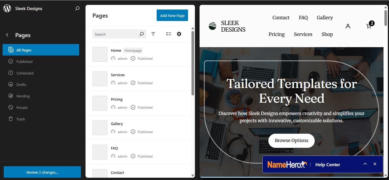 Customizing pages in WordPress