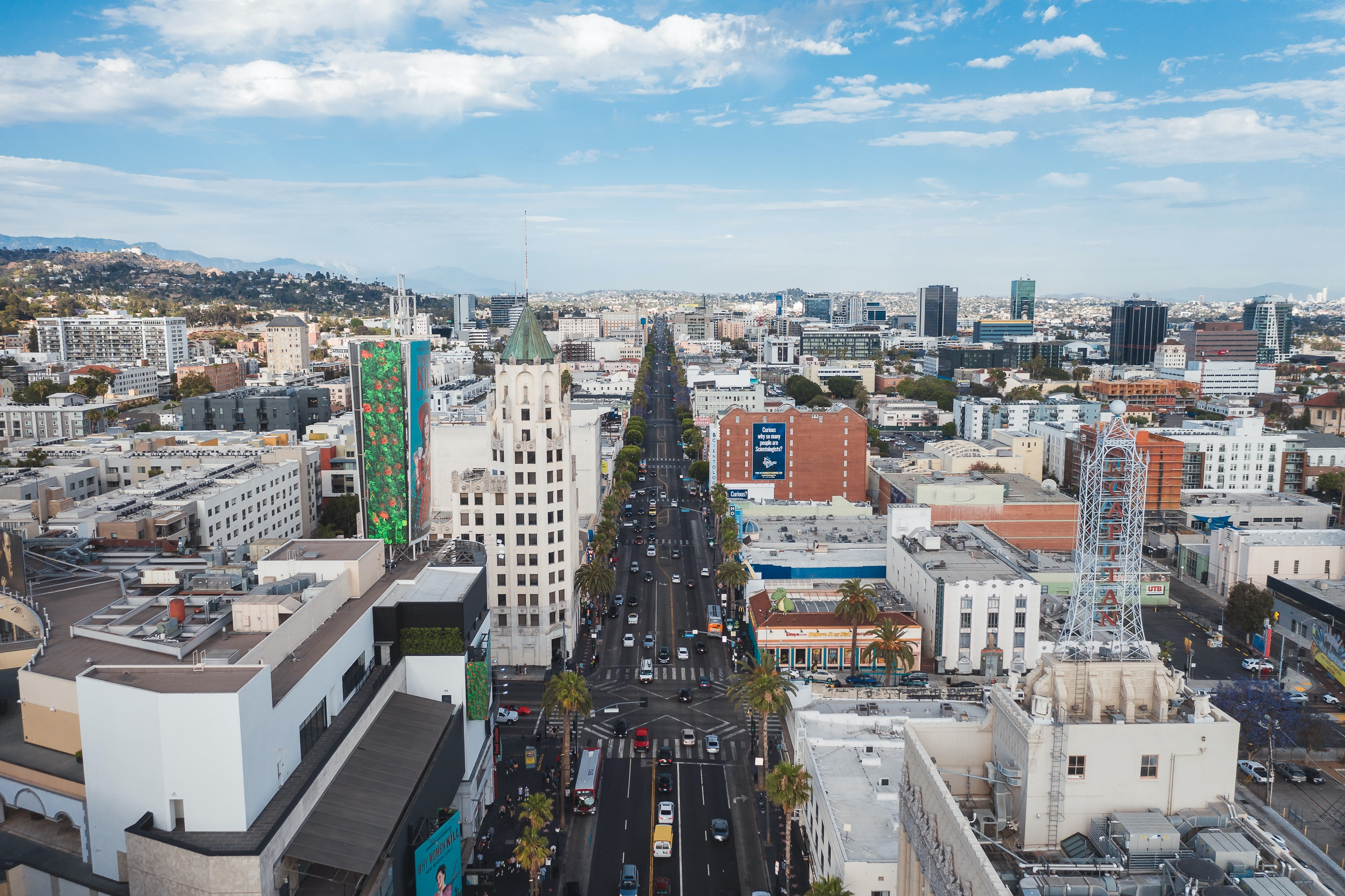 Aerial view of traffic through Los Angeles