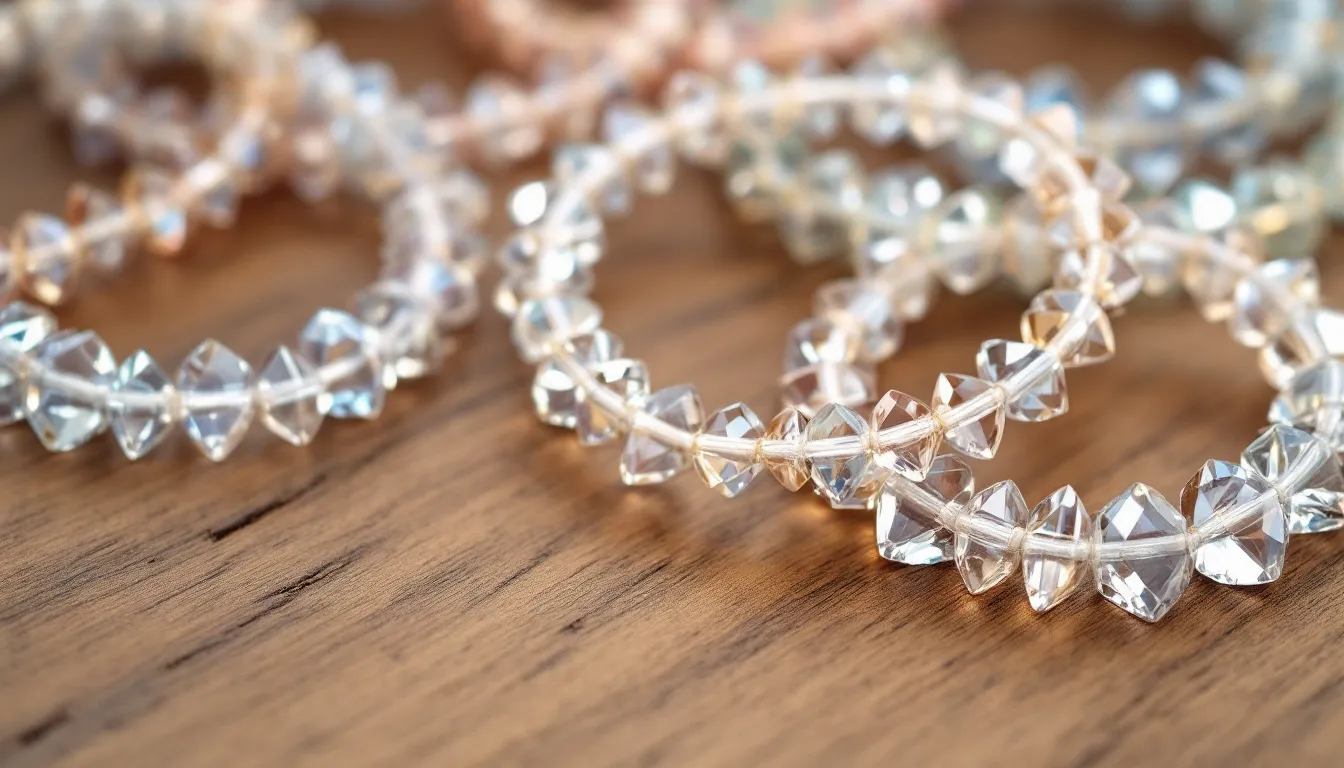A collection of handcrafted crystal bead bracelets featuring semi-precious stones like rose quartz, blue agate, and amethyst, designed to promote positive energy and inner peace. Each bracelet is adorned with unique crystals that symbolize strength and protection, perfect for enhancing your well-being and harmony.
