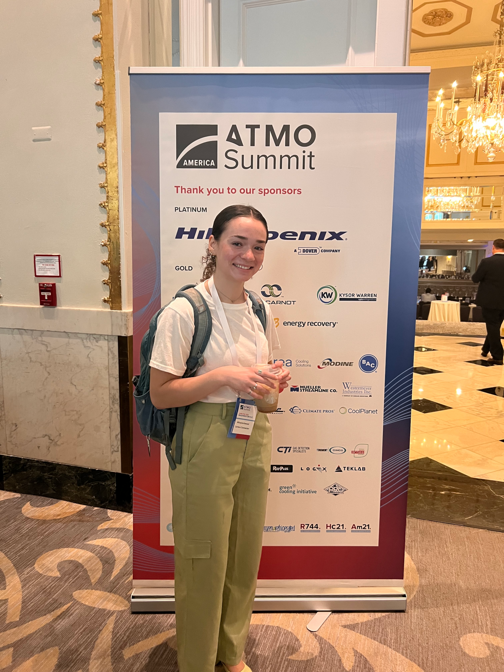 Mikayla Atwood: Chemical Engineering student at NC State University, in front of the sponsors at ATMO Summit.