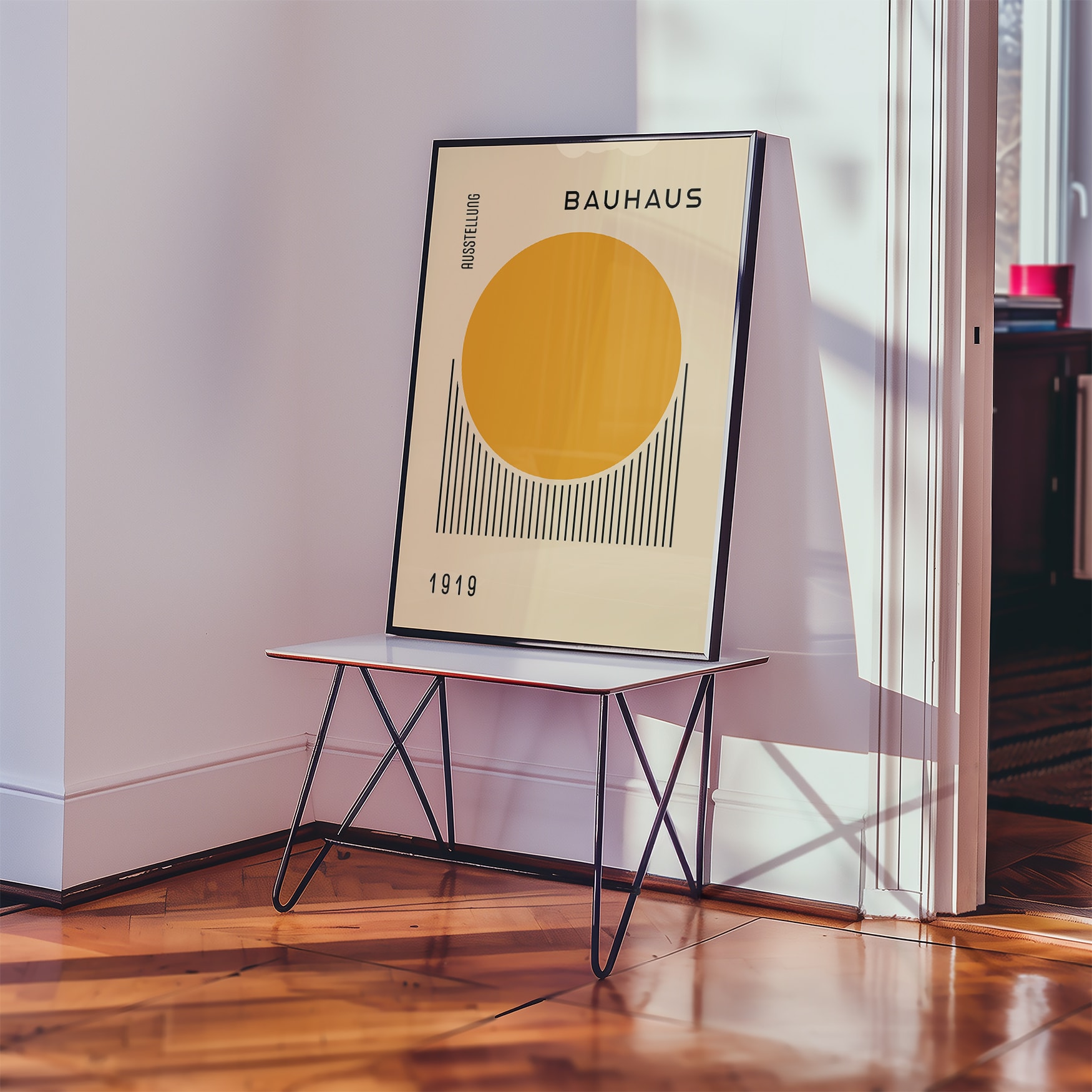 A composition of geometric shapes emphasizing spatial relationships.