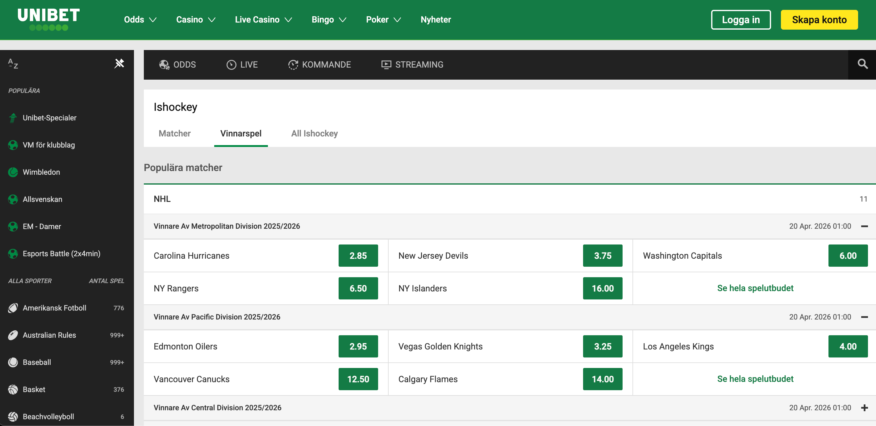 Unibet ishockey